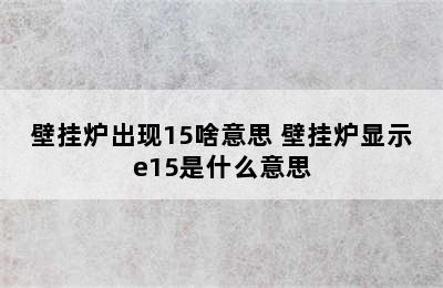 壁挂炉出现15啥意思 壁挂炉显示e15是什么意思